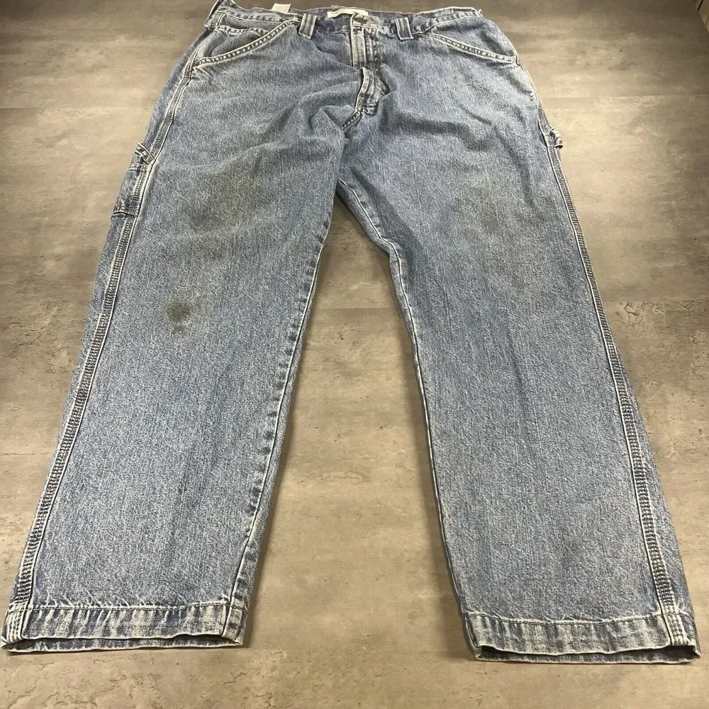 Levi Jeans Mens 35x30 Blue Denim Carpenter Light Wash Faded‎ Work Chore